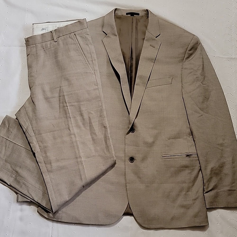 Jos. A. Bank 1905 Slim Fit Suit Tan Cotton Wool Blend 44R Blazer 33R Pants Mens